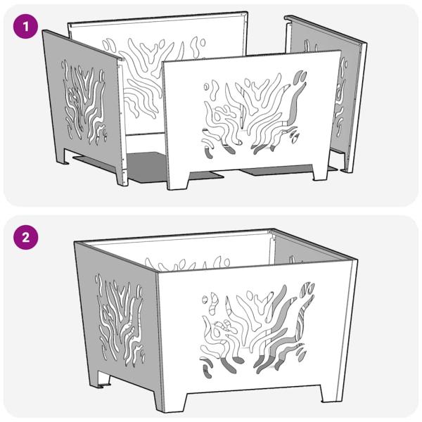 Feuerstelle Quadrat 60x60x40 cm Wetterfester Stahl