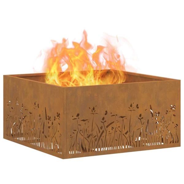 Feuerstelle Quadrat 60x60x30 cm Wetterstahl