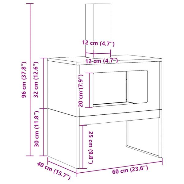 Feuerstelle mit Schornstein Schwarz 60x40x96 cm Stahl