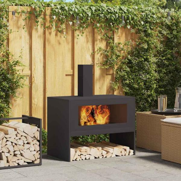 ARDEBO.de - Feuerschale mit Schornstein Schwarz 80x50x96 cm Stahl