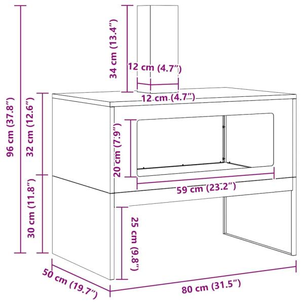 Feuerschale mit Schornstein Schwarz 80x50x96 cm Stahl
