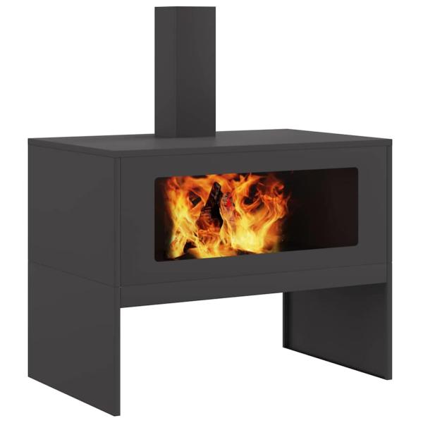 Feuerschale mit Schornstein Schwarz 80x50x96 cm Stahl