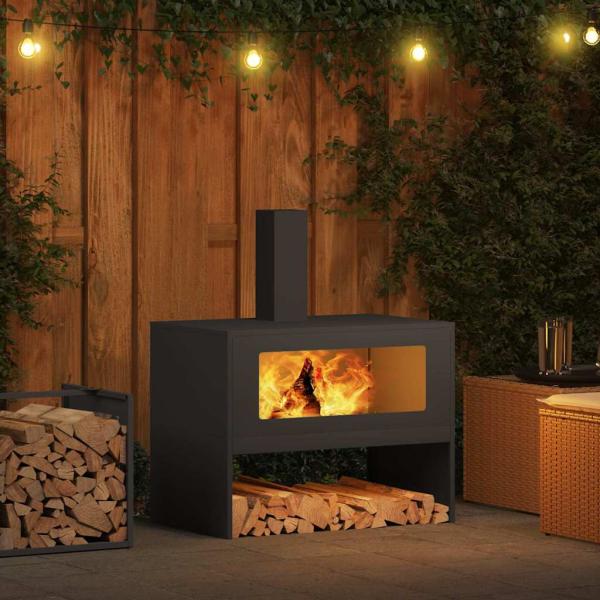 Feuerschale mit Schornstein Schwarz 80x50x96 cm Stahl