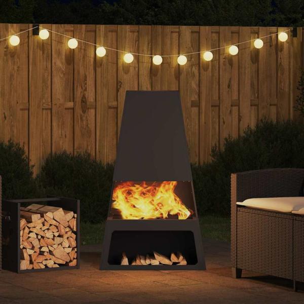 Feuerstelle mit Holzlager Schwarz 60x35x100 cm Stahl