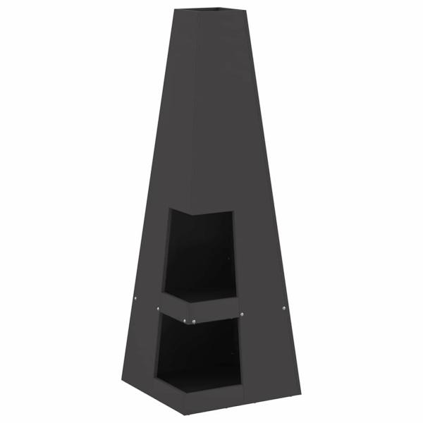 Feuerstelle mit Holzlager Schwarz 35x35x100 cm Stahl