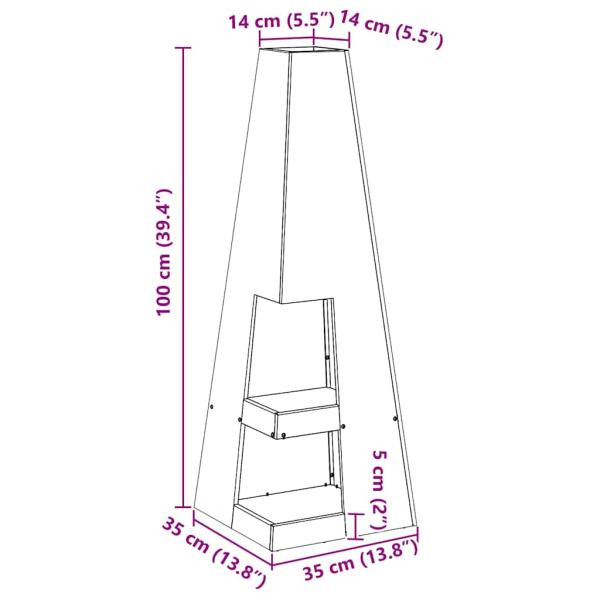 Feuerstelle mit Holzlager 35x35x100 cm Wetterstahl