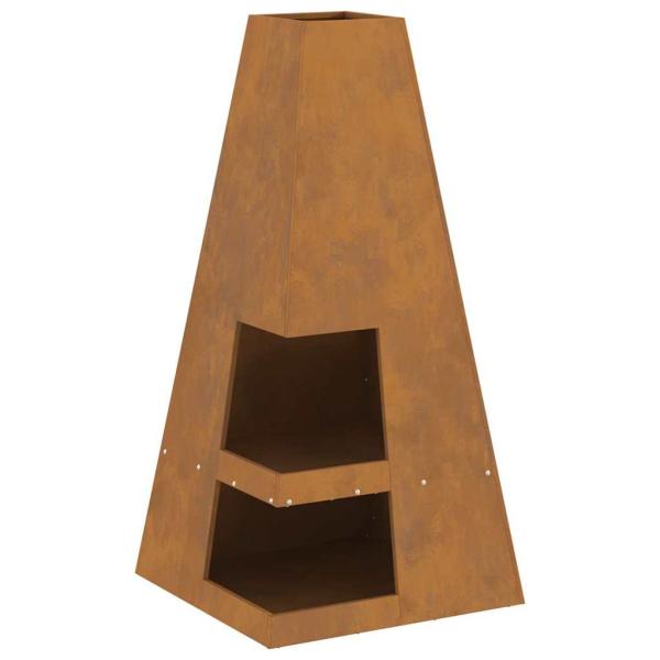 Feuerstelle mit Holzlager 50x50x100 cm Wetterstahl