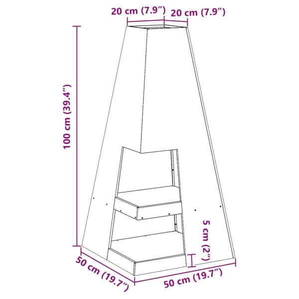 Feuerstelle mit Holzlager 50x50x100 cm Wetterstahl