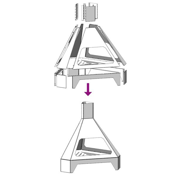 Feuerstelle mit Chimney 50x43x52 cm Wetterstahl