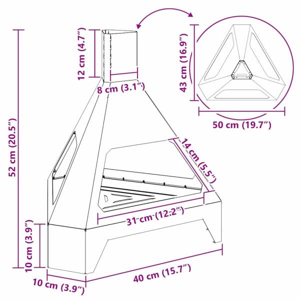Feuerstelle mit Chimney 50x43x52 cm Wetterstahl