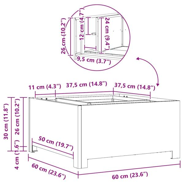 Feuerstelle Quadrat 60x60x30 cm Wetterstahl