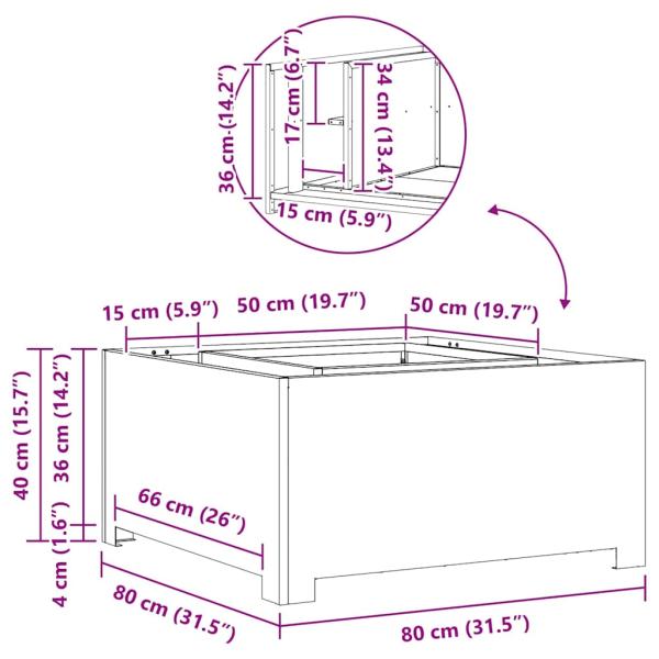 Feuerstelle Quadrat 80x80x40 cm Wetterstahl