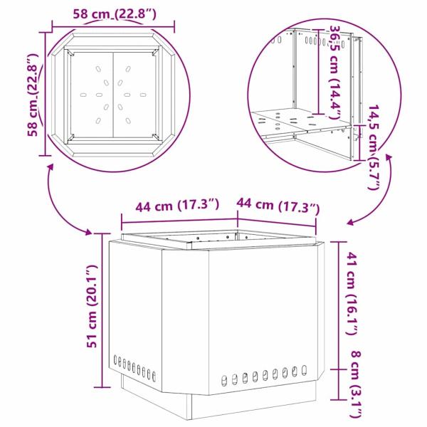 rauchfreier Feuer pit Schwarz 58x58x51 cm Stahl