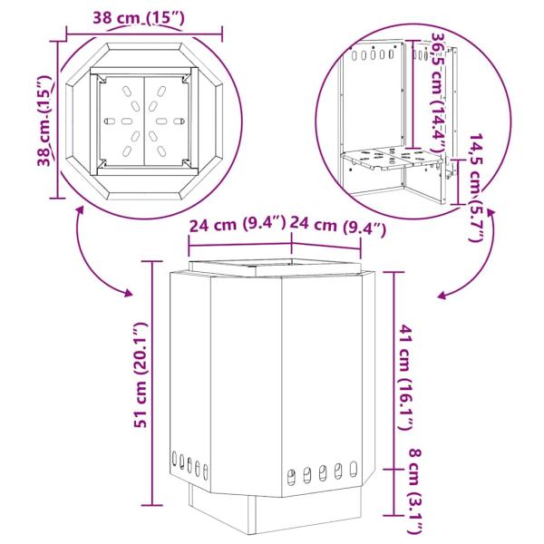rauchfreie Feuerschale Schwarz 38x38x51 cm aus Stahl
