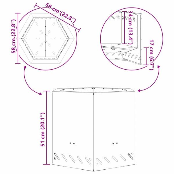 rauchfreier Feuertisch sechseckig schwarz 58x58x51 cm Stahl