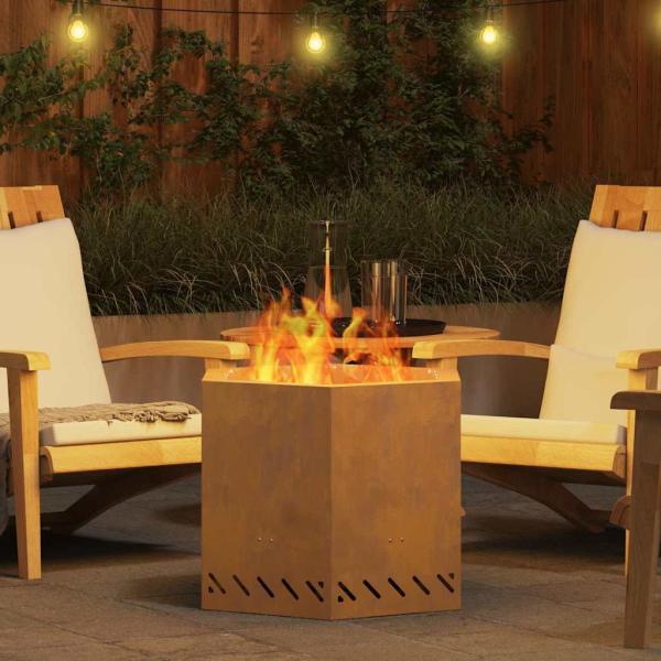 Raucharmer Feuerstelle Sechseckig 58x58x51 cm Wetterfestes Stahl