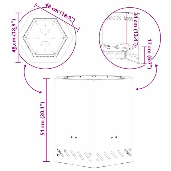 Raucharmer Feuergrill Sechseckig Schwarz 48x48x51 cm Stahl