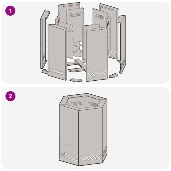 rauchfreier Feuergrill sechseckig Schwarz 38x38x51 cm Stahl