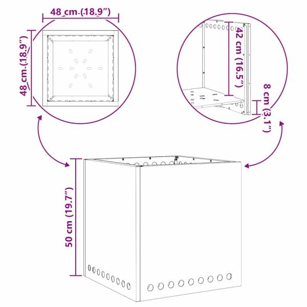Rauchfreier Feuerstelle Quadrat Schwarz 48x48x50 cm Stahl