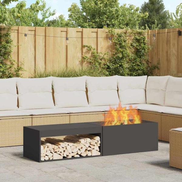 ARDEBO.de - Feuerstelle mit Holzlager Schwarz 160x45x35 cm Stahl