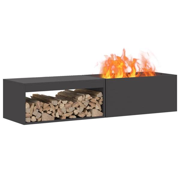 Feuerstelle mit Holzlager Schwarz 160x45x35 cm Stahl