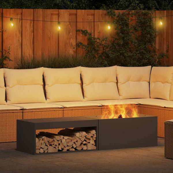 Feuerstelle mit Holzlager Schwarz 160x45x35 cm Stahl