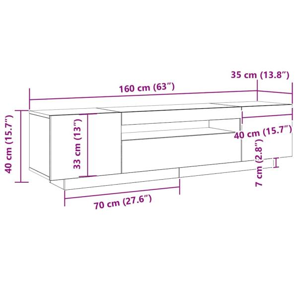 TV-Schrank mit LED-Lichtern, Schwarz Eiche, 160x35x40 cm, Holzwerkstoff