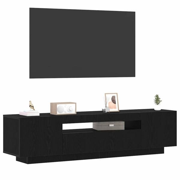 TV-Schrank mit LED-Lichtern, Schwarz Eiche, 160x35x40 cm, Holzwerkstoff