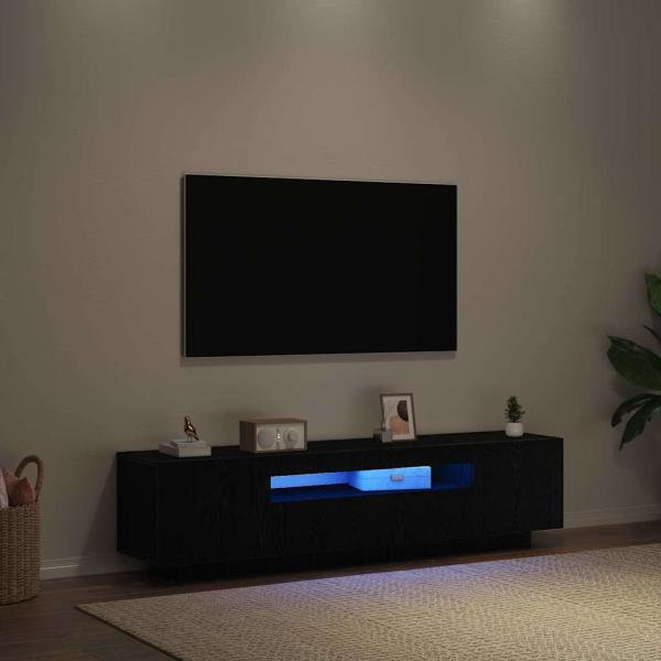 TV-Schrank mit LED-Lichtern, Schwarz Eiche, 160x35x40 cm, Holzwerkstoff