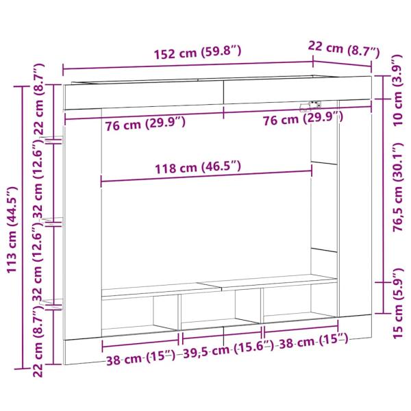 TV Schrank Wandmontiert Artisan Eiche 152x22x113 cm