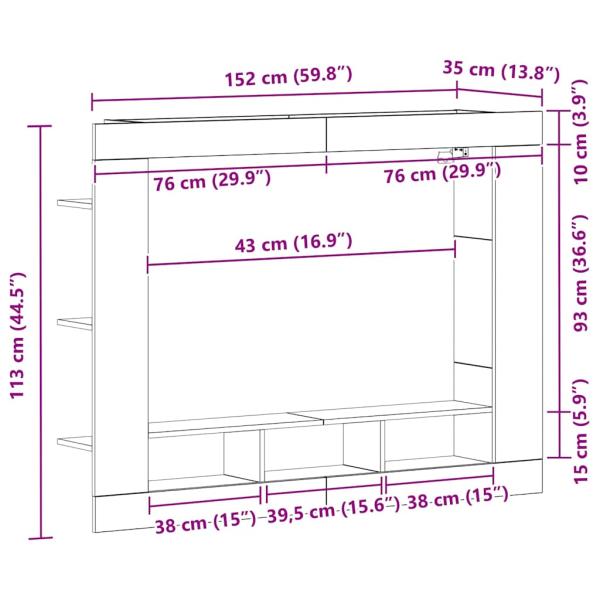 TV-Schränk 152 x 22 x 113 cm Schwarz Eichen-Optik Holzwerkstoff