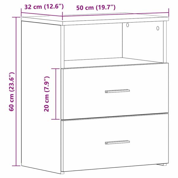 Nachttisch 2 stk. Schwarz Eichen-Optik 50 x 32 x 60 cm