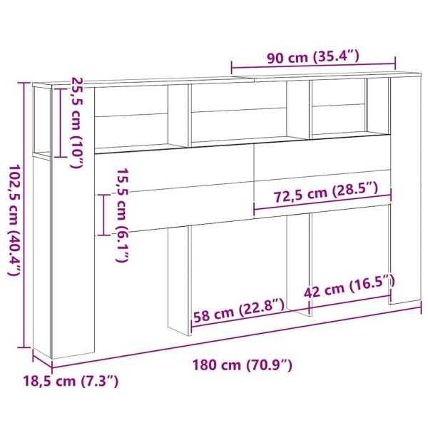 Kopfteilkabinett in schwarzem Eichenholz - 180x18.5x102.5 cm