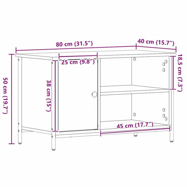 TV-Schrank Alteiche 80x40x50 cm Ingenieurholz und Stahl