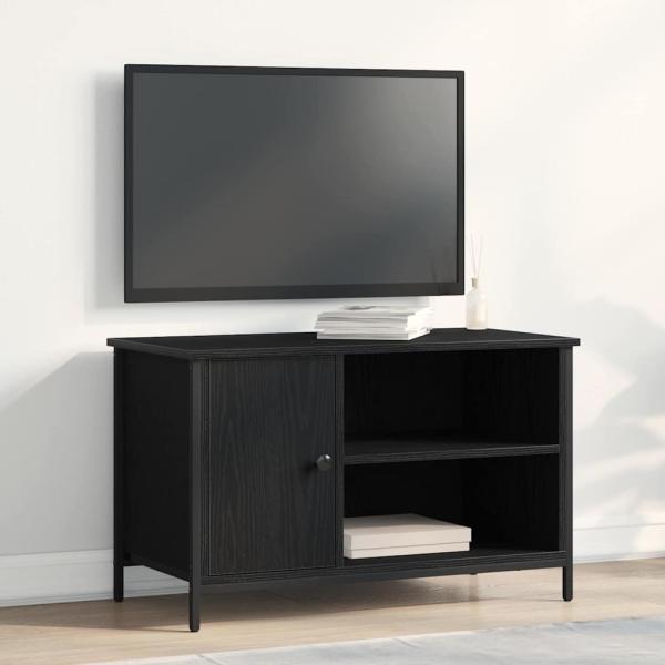 ARDEBO.de - TV-Schrank Schwarz Eiche 80x40x50 cm Tischlerplatten und Stahl