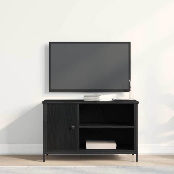 TV-Schrank Schwarz Eiche 80x40x50 cm Tischlerplatten und Stahl