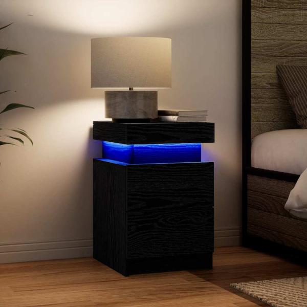 Nachttisch mit LED-Lichtern Schwarz Eiche 35x39x55 cm