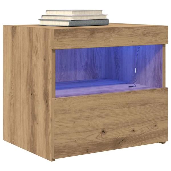Nachttisch mit LED-Lichtern Artisan Eiche 50x40x45 cm
