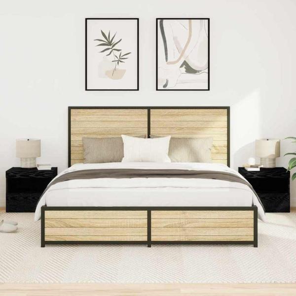 ARDEBO.de - Nachttische mit LED-Lichtern 2 Stück Schwarz Eiche 50x40x45 cm