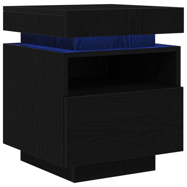 Nachttisch mit LED-Lichtern 2 Stück Schwarz Eiche 40x39x48,5 cm