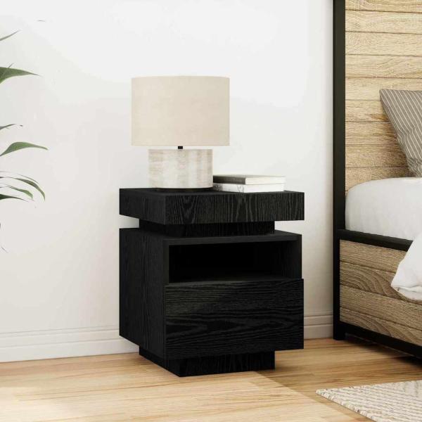 Nachttisch mit LED-Lichtern 2 Stück Schwarz Eiche 40x39x48,5 cm