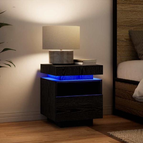 Nachttisch mit LED-Lichtern 2 Stück Schwarz Eiche 40x39x48,5 cm