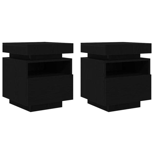 Nachttisch mit LED-Lichtern 2 Stück Schwarz Eiche 40x39x48,5 cm