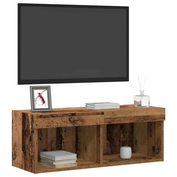 TV-Wandregale mit LED-Lichtern 2 Stück Alteiche 80x30x30 cm