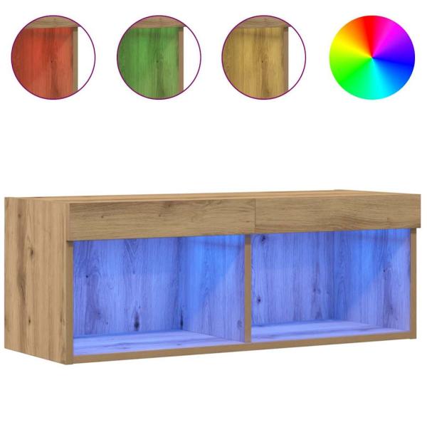 TV-Wandregal mit LED-Lichtern Artisan Eiche 80x30x30 cm