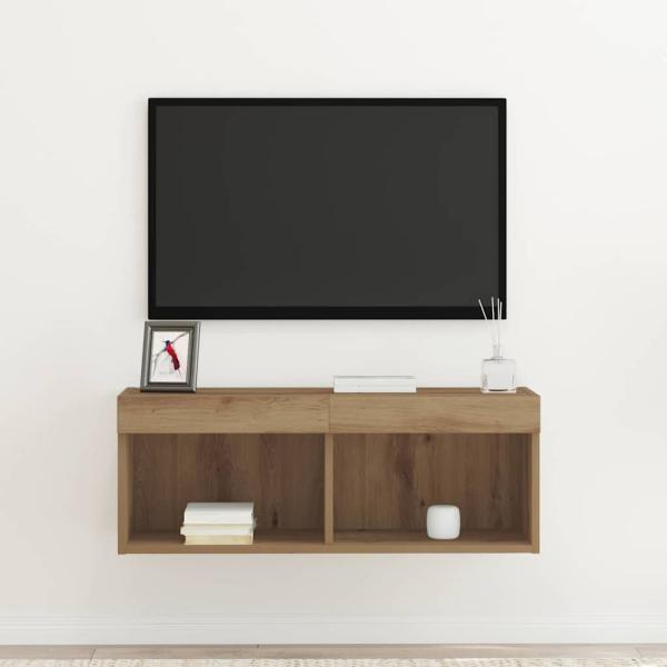 TV-Wandregal mit LED-Lichtern Artisan Eiche 80x30x30 cm