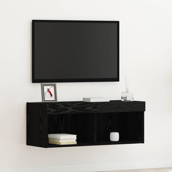 ARDEBO.de - TV-Wandschrank mit LED-Lichtern Schwarz Eiche 80x30x30 cm