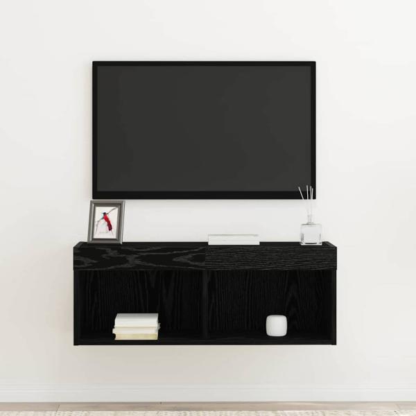 TV-Wandschrank mit LED-Lichtern Schwarz Eiche 80x30x30 cm