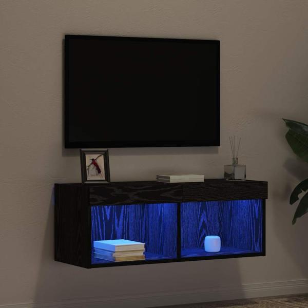 TV-Wandschrank mit LED-Lichtern Schwarz Eiche 80x30x30 cm