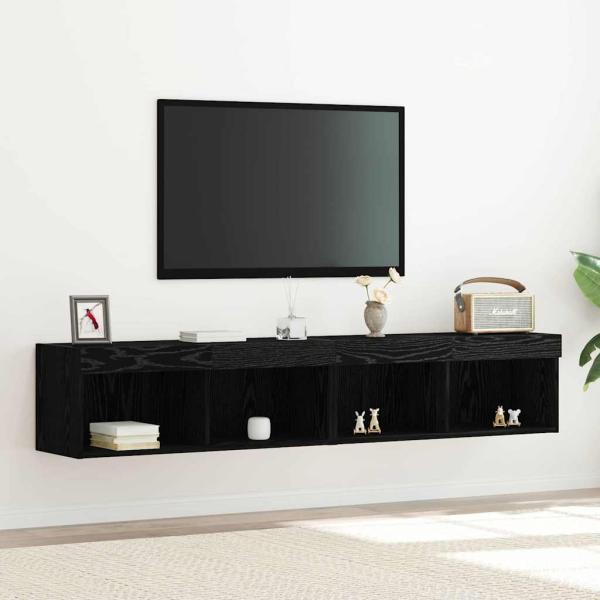 ARDEBO.de - TV-Wandschränke mit LED-Lichtern 2 Stück Schwarz Eiche 80x30x30 cm